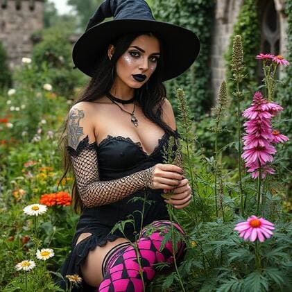beautiful witch in herb garden